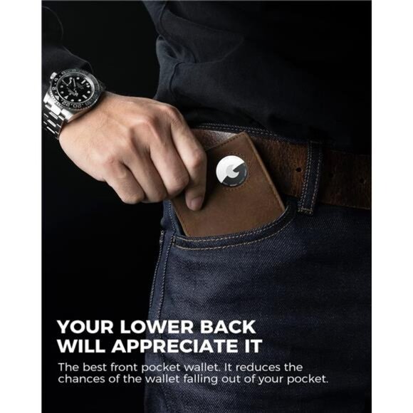 Mens Wallet with AirTag Holder, Bifold Full Grain Leather AirTag Wallet - Picture 2 of 7